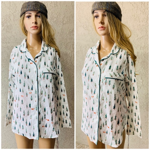 Sleep Sense Other - NWT Sleep Sense Christmas Trees Print Portuguese Flannel Sleep Top Size S